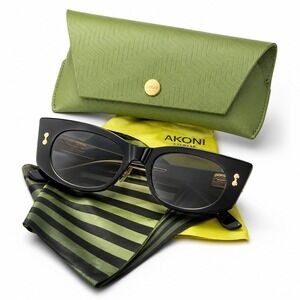 Akoni AKS-103A-52 Sunglasses Black Gold Cat Eye Rectangular Japan Luxury Eyewear